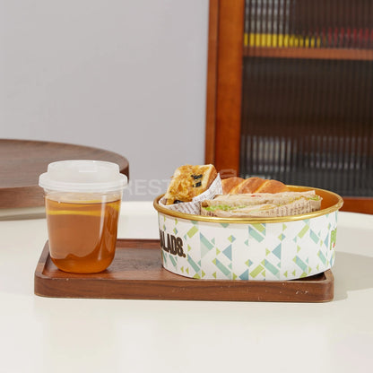 Custom Printed Colorful Paper Food Bowl with Gold Rim