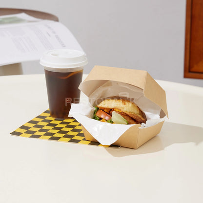 Custom Printed Brown Kraft Paper Burger Box with White Food-Grade Lining