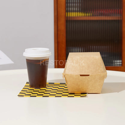 Custom Printed Tall Brown Kraft Paper Burger Box with White Food-Grade Lining