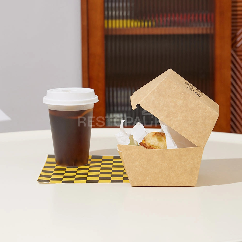 Custom Printed Tall Brown Kraft Paper Burger Box with White Food-Grade Lining