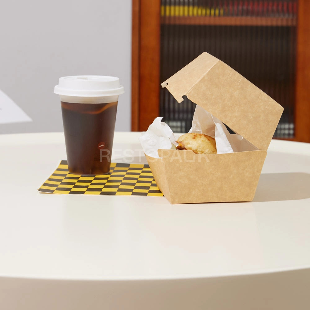 Custom Printed Tall Brown Kraft Paper Burger Box with White Food-Grade Lining