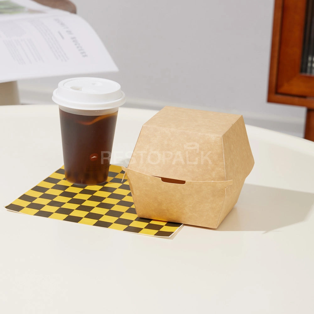 Custom Printed Tall Brown Kraft Paper Burger Box with White Food-Grade Lining