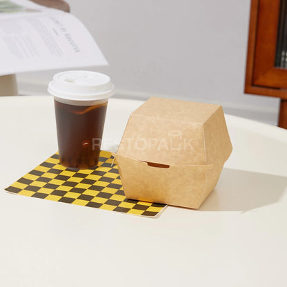 Custom Printed Tall Brown Kraft Paper Burger Box with White Food-Grade Lining