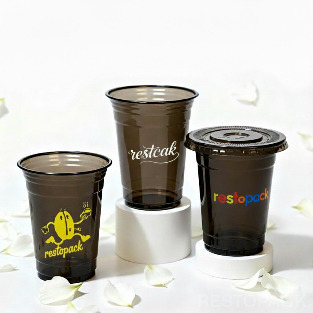Custom Black Flat-Bottom Cold Drink Cups – Multicolor Printing