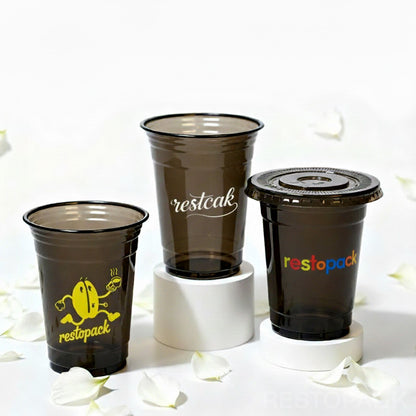 Custom Black Flat-Bottom Cold Drink Cups – Multicolor Printing