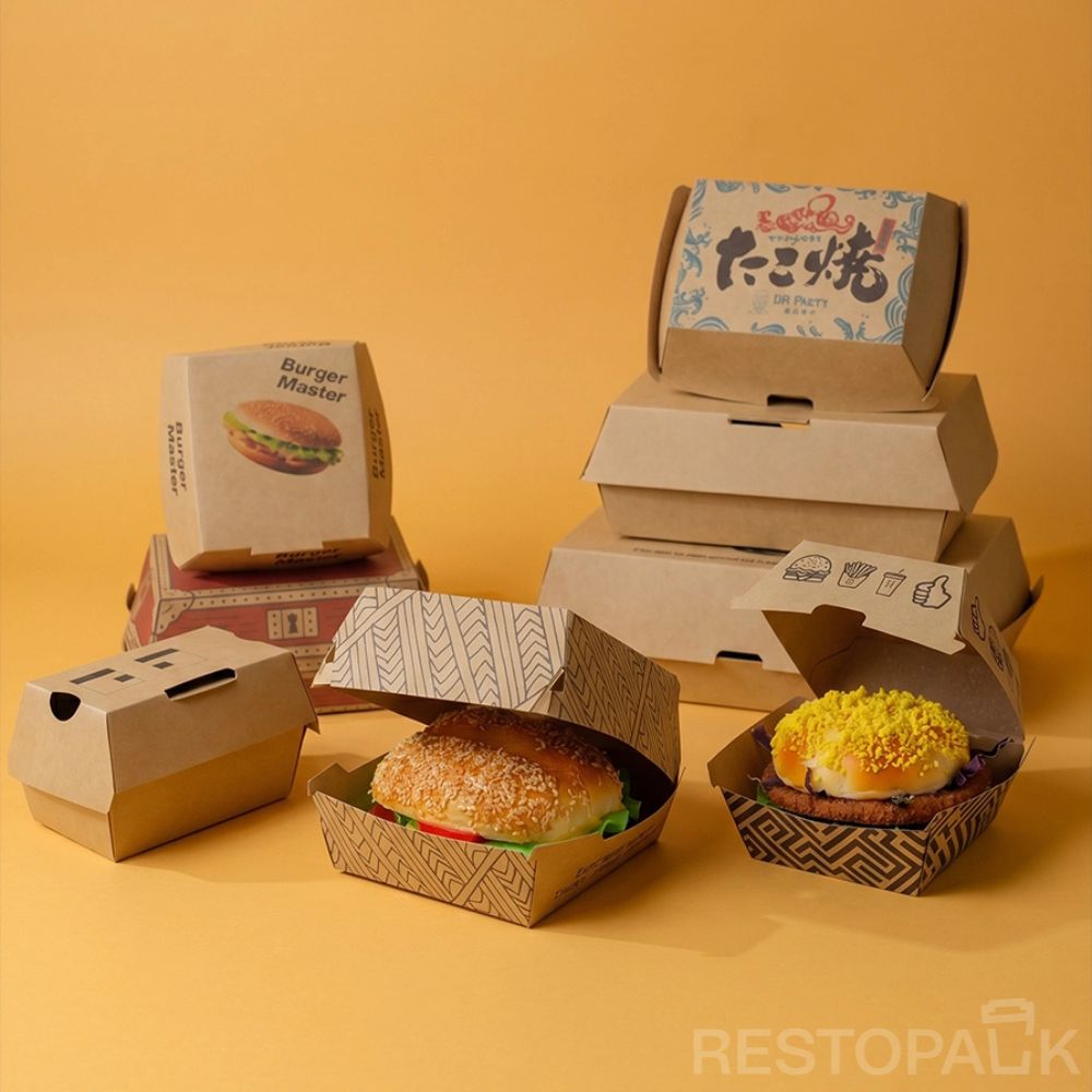 Custom Kraft Paper Burger Boxes with Logo