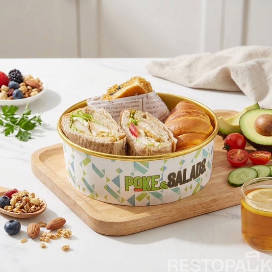 Custom Printed Colorful Paper Food Bowl with Gold Rim