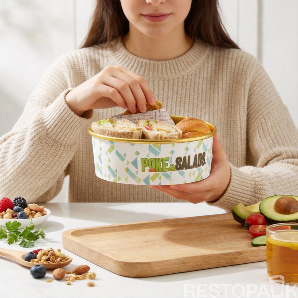 Custom Printed Colorful Paper Food Bowl with Gold Rim