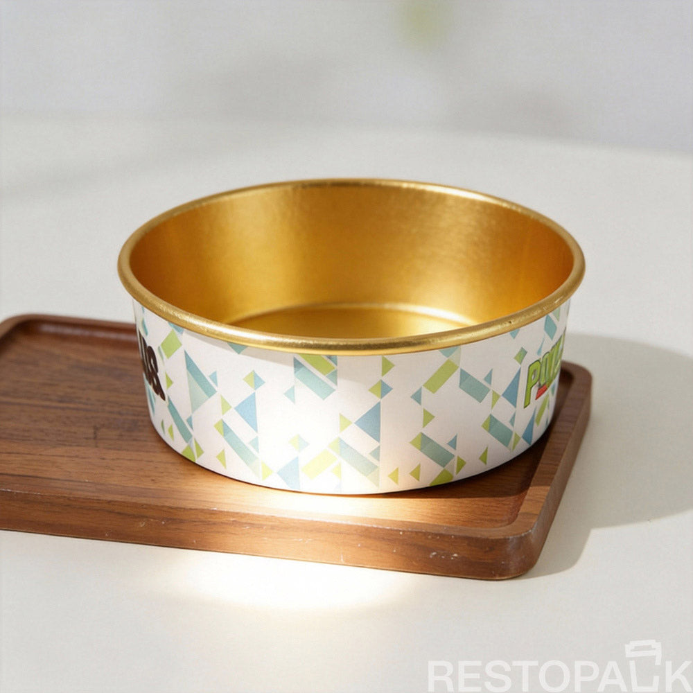 Custom Printed Colorful Paper Food Bowl with Gold Rim