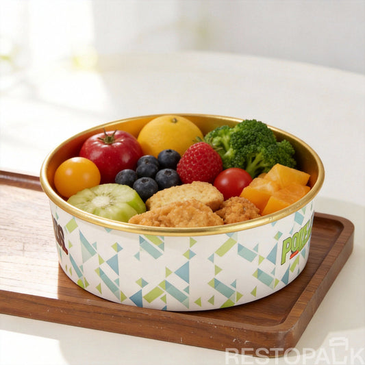 Custom Printed Colorful Paper Food Bowl with Gold Rim