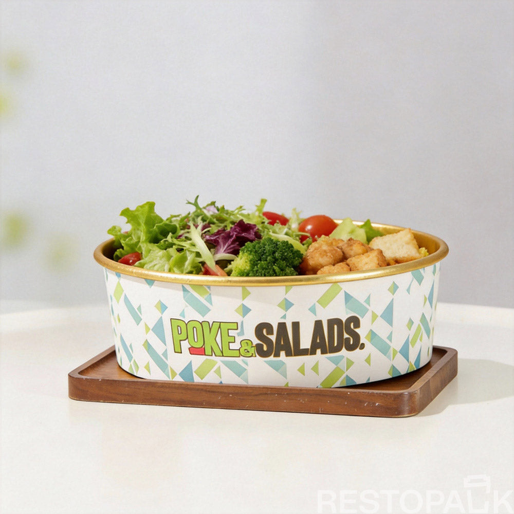 Custom Printed Colorful Paper Food Bowl with Gold Rim