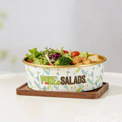 Custom Printed Colorful Paper Food Bowl with Gold Rim