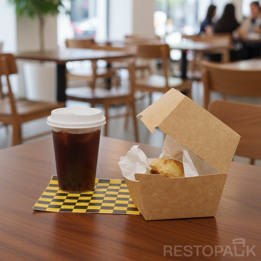 Custom Printed Tall Brown Kraft Paper Burger Box with White Food-Grade Lining