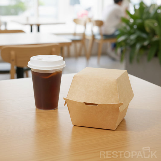 Custom Printed Tall Brown Kraft Paper Burger Box with White Food-Grade Lining