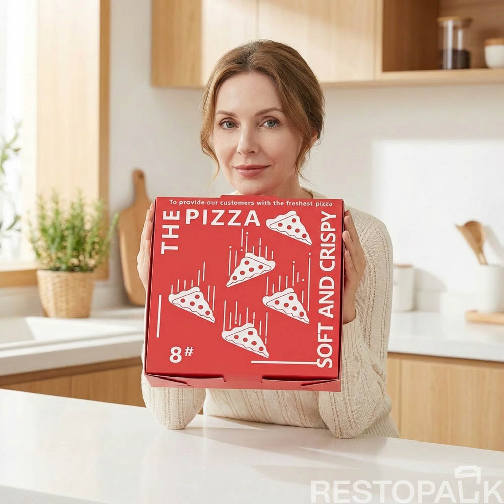Custom Red Printed White Card Pizza Box