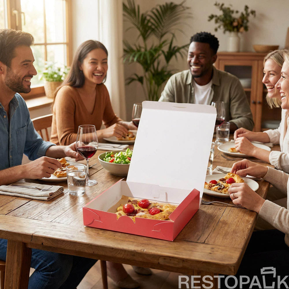 Custom Red Printed White Card Pizza Box