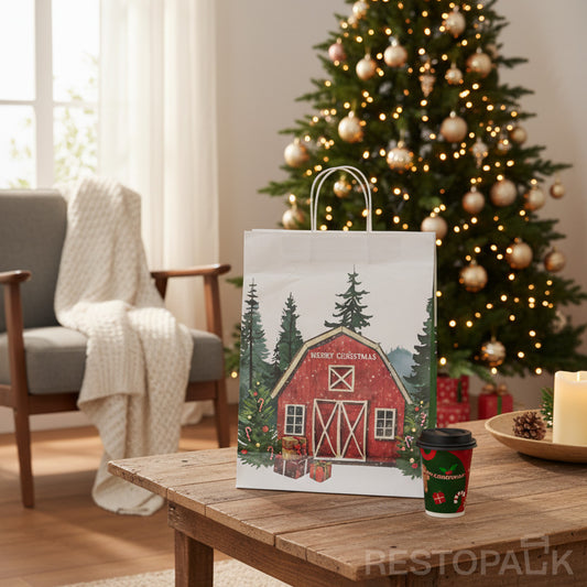 Customizable Christmas Barn Paper Gift Bag