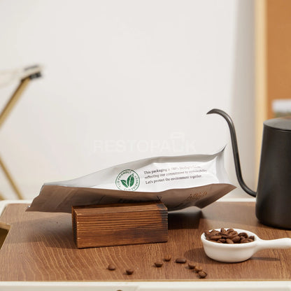 Glossy White Eight-Side Seal Coffee Bag with Valve & Side Printing