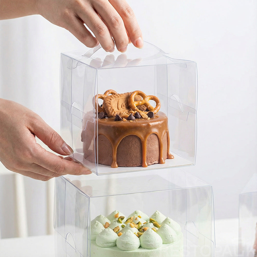 Clear PET Handheld Cake Box (2" & 4") – Durable Carry Handle Packaging