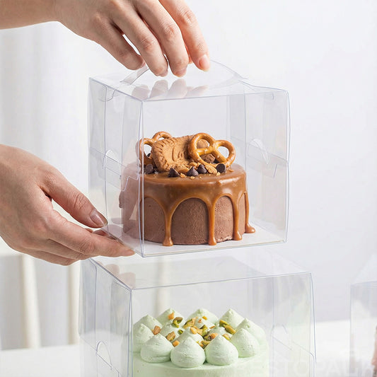 Clear PET Handheld Cake Box (2" & 4") – Durable Carry Handle Packaging