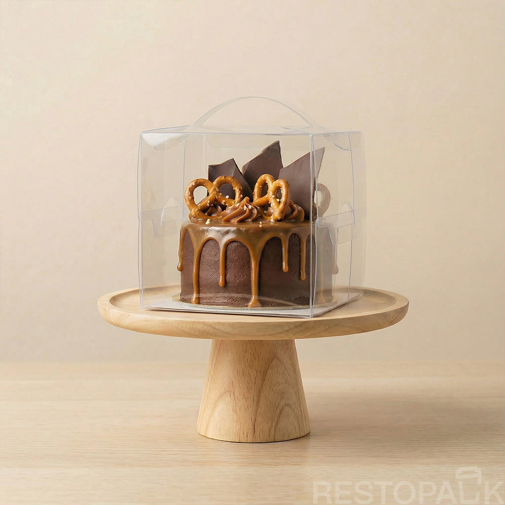 Clear PET Handheld Cake Box (2" & 4") – Durable Carry Handle Packaging
