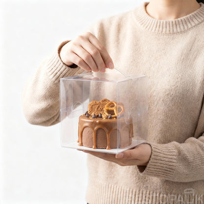 Clear PET Handheld Cake Box (2" & 4") – Durable Carry Handle Packaging