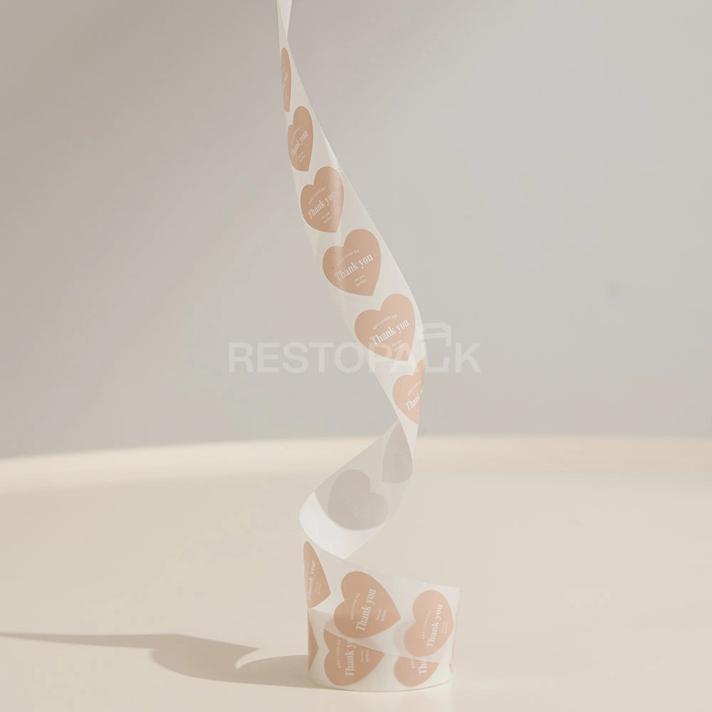 Heart Shaped Thank You Seal Sticker Roll - 500/Roll