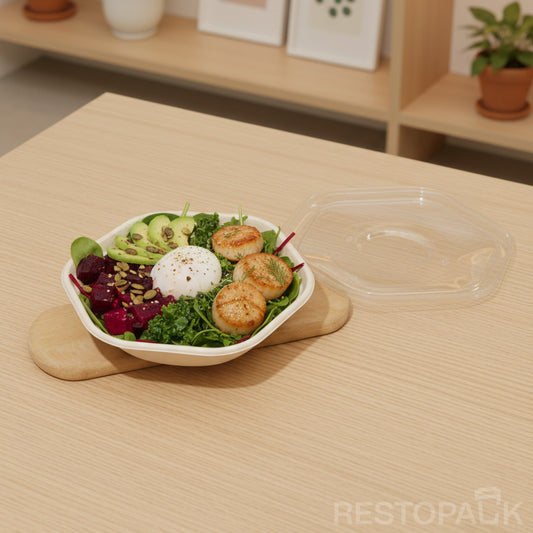 34 oz Hexagonal Bagasse Bowl – Compostable Bagasse Food Container