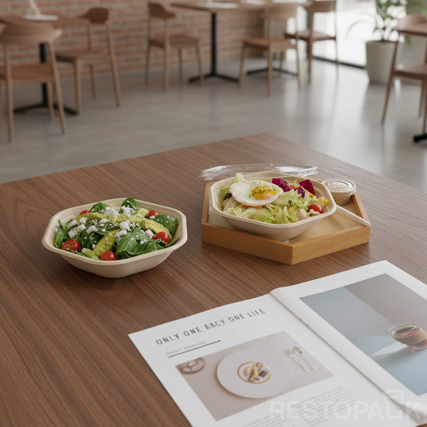 34 oz Hexagonal Bagasse Bowl – Compostable Bagasse Food Container