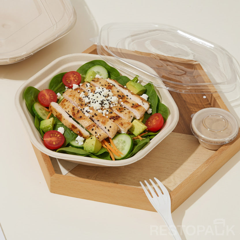 54 oz Hexagonal Bagasse Bowl – Compostable Bagasse Food Container