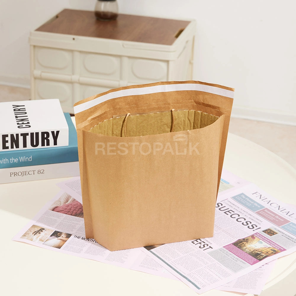 Kraft Paper Bubble Lined Takeaway Bag with Tear-Open Handle