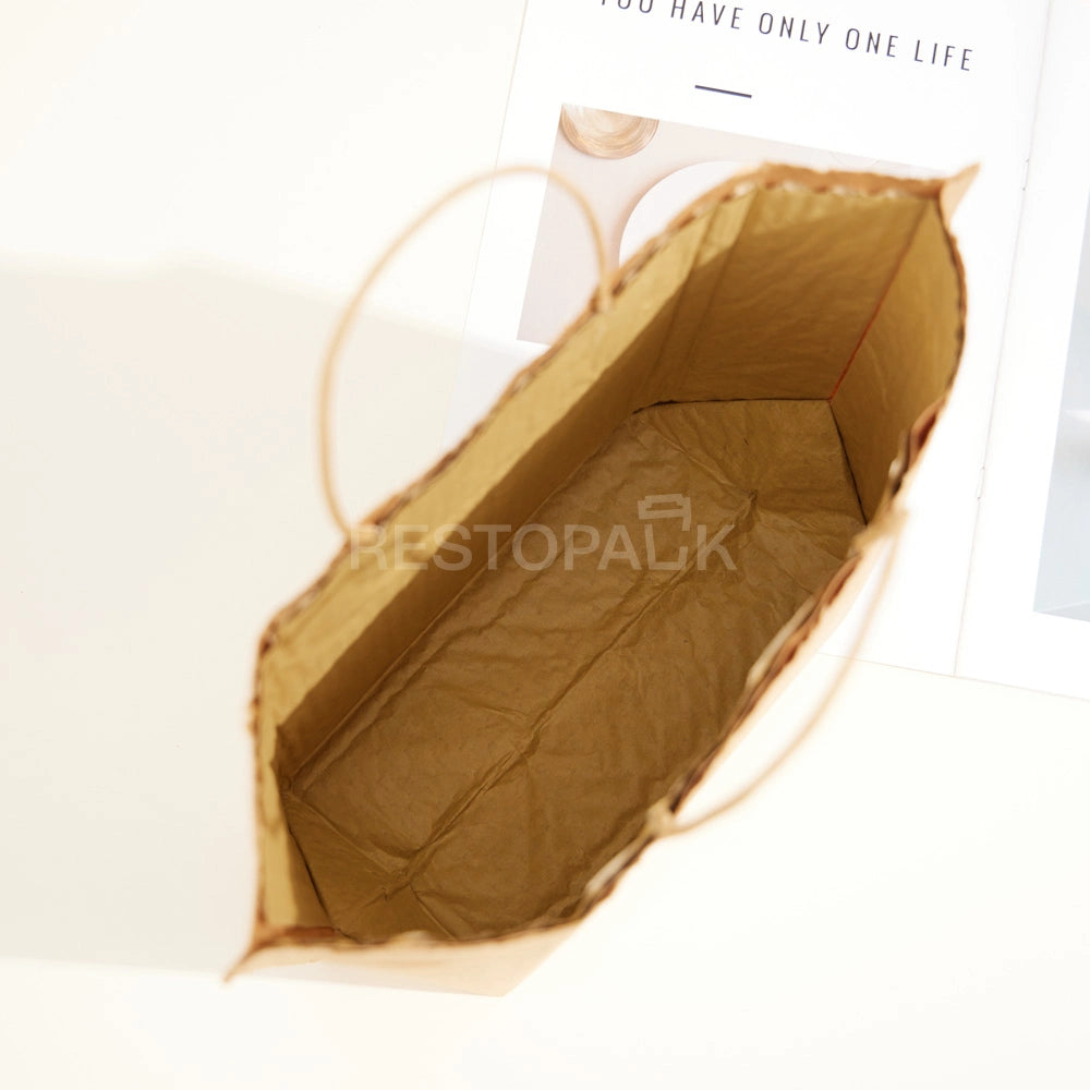 Kraft Paper Bubble Lined Takeaway Bag with Tear-Open Handle