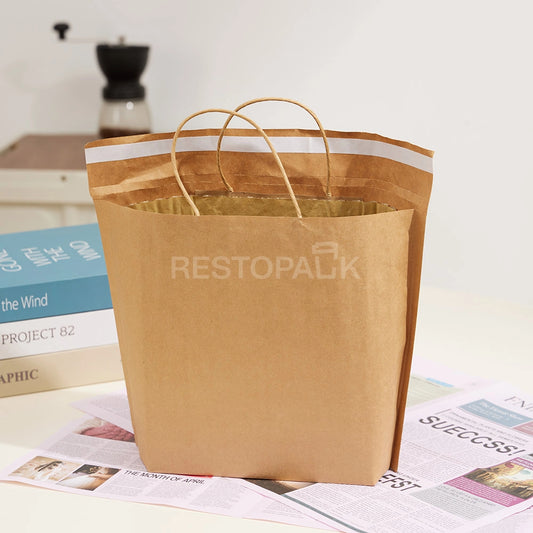 Kraft Paper Bubble Lined Takeaway Bag with Tear-Open Handle
