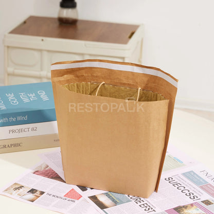 Kraft Paper Bubble Lined Takeaway Bag with Tear-Open Handle