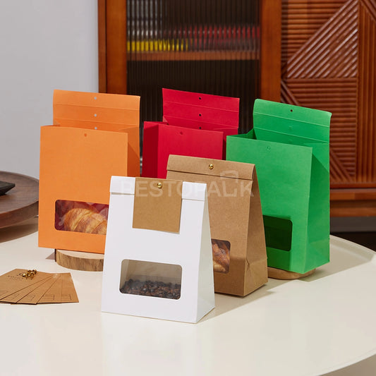 Kraft Paper Window Bags with Customizable Header Card and Snap Closure