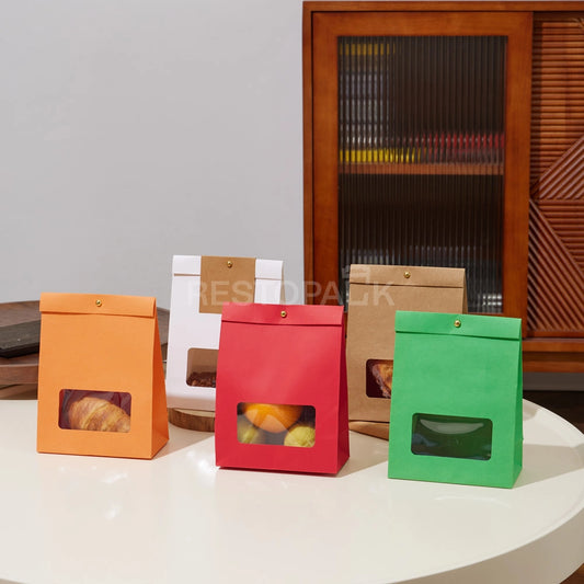 Kraft Paper Window Bags with Customizable Header Card and Snap Closure