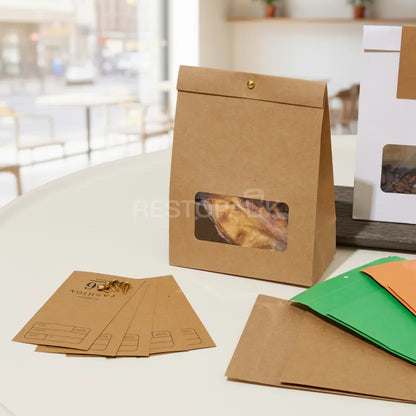 Kraft Paper Window Bags with Customizable Header Card and Snap Closure