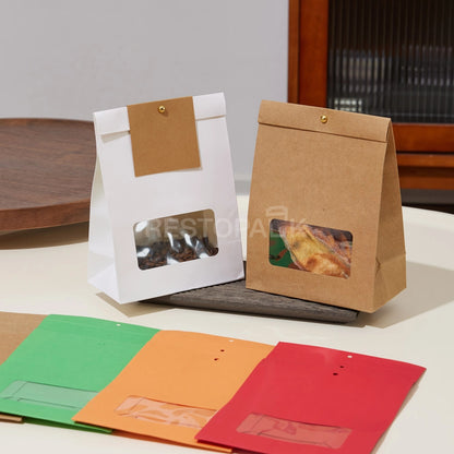 Kraft Paper Window Bags with Customizable Header Card and Snap Closure