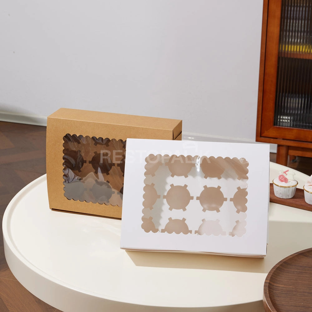 Kraft Window Cupcake / Muffin Box with 12 Slot Insert
