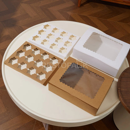 Kraft Window Cupcake / Muffin Box with 12 Slot Insert