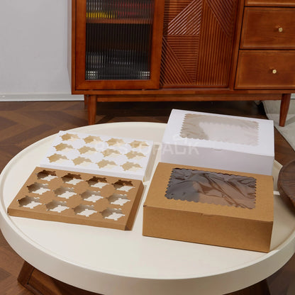 White Window Cupcake / Muffin Box with 12 Slot Insert