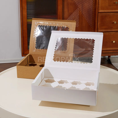 White Window Cupcake / Muffin Box with 12 Slot Insert