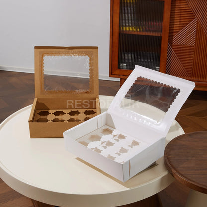 Kraft Window Cupcake / Muffin Box with 12 Slot Insert