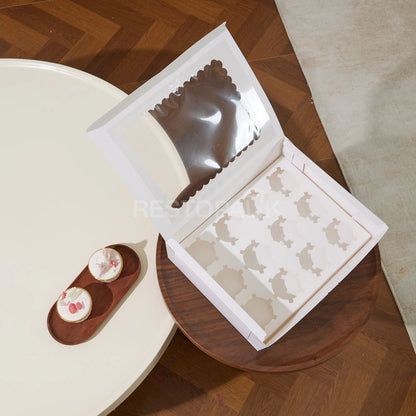 White Window Cupcake / Muffin Box with 12 Slot Insert