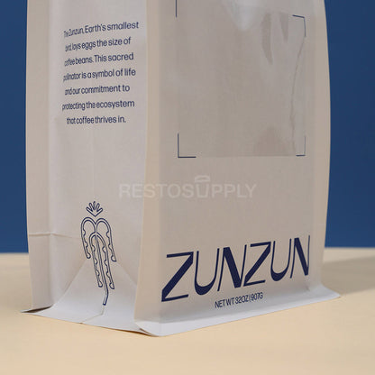 Compostable Flat Bottom Coffee Bags with Zipper and Label Area