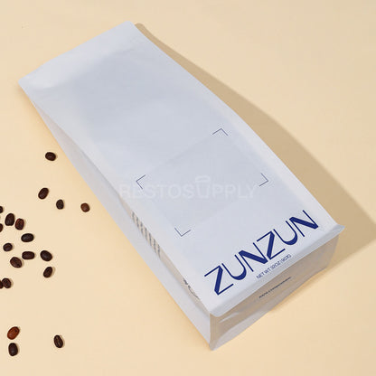 Compostable Flat Bottom Coffee Bags with Zipper and Label Area
