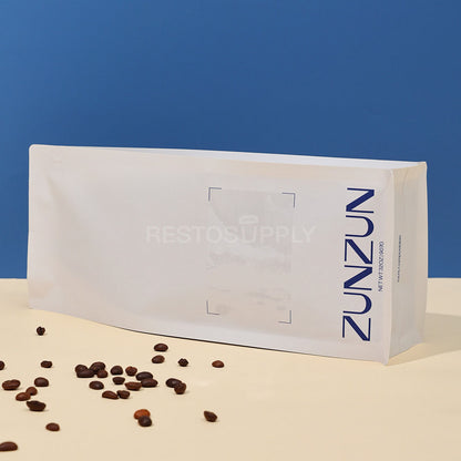 Compostable Flat Bottom Coffee Bags with Zipper and Label Area