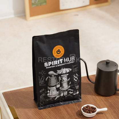Matte Black Eight-Side Seal Coffee Bag with Zipper & Custom Print