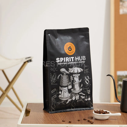 Matte Black Eight-Side Seal Coffee Bag with Zipper & Custom Print