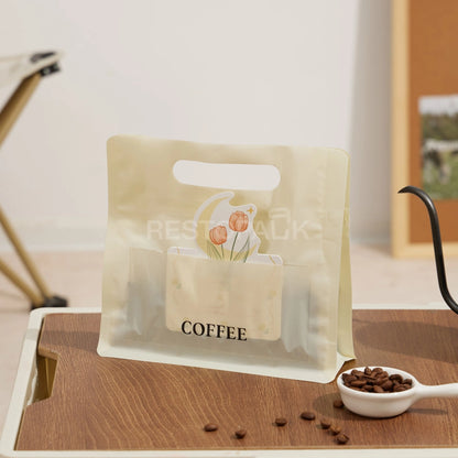 Matte Cream Coffee Packaging Bag with Handle & Card Slot